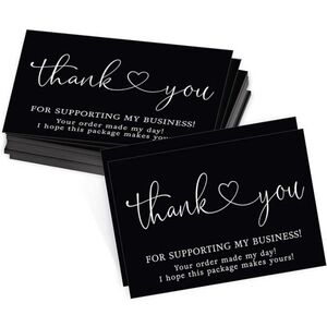 25 Black Thank You Cards Small Business Packaging Inserts Elegant